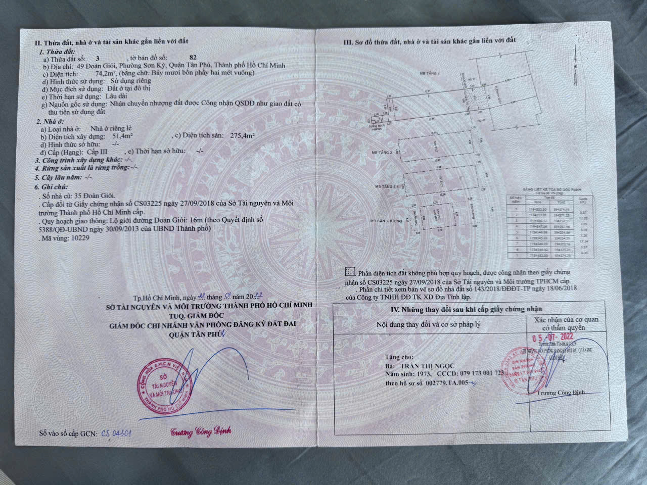 Bán Nhà mặt tiền Đoàn Giỏi 74.2